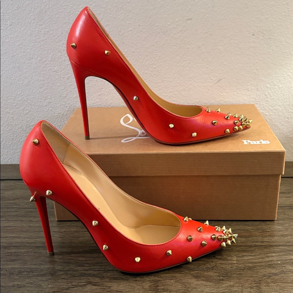 EUC [Christian Louboutin] Degraspike Red Stiletto Heels Pumps Women’s 37 / US 7 - Picture 7 of 16